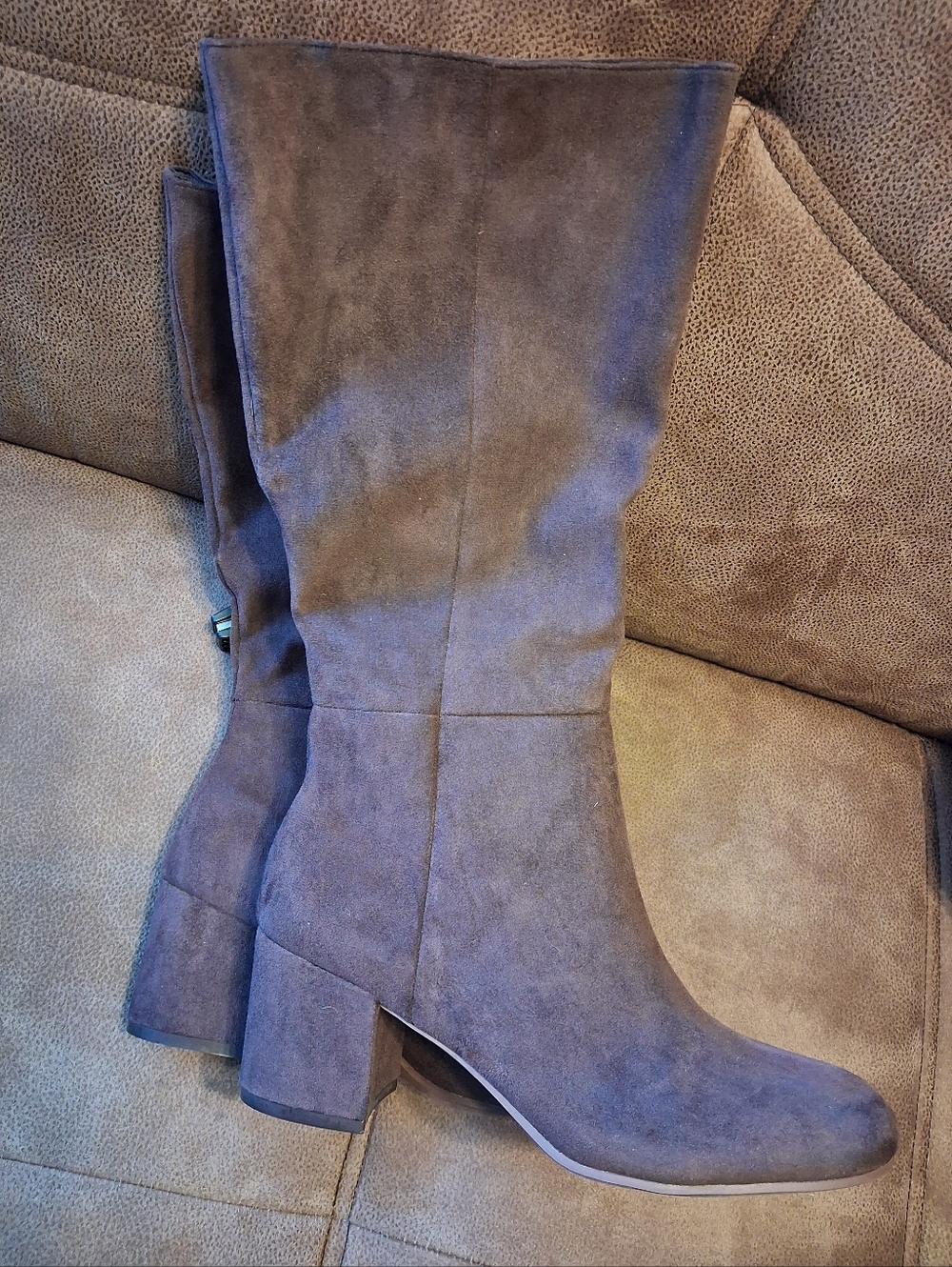 Time And Tru Women's Mid-calf Faux Suede Block Heel Boots - Brown Size 7